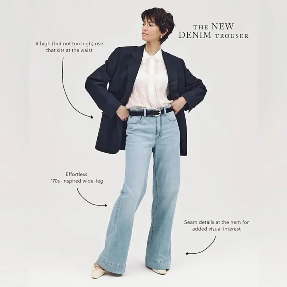 J. Crew High-rise denim trouser jean White Wide Leg Minimalist Size 33 NWT CH679